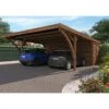 Carport Double LEON Traité Autoclave Teinté Marron De 28.4 M² Avec Annexe -Biohors Boutique carport double leon traite autoclave teinte marron de 284 m avec annexe