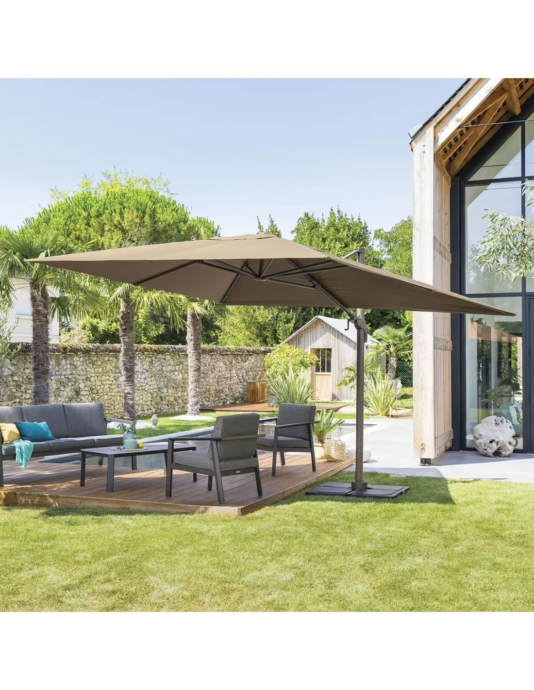 Parasol Déporté Éléa 3 X 4 M - Noisette 3 Parasol Déporté Éléa 3 X 4 M - Noisette