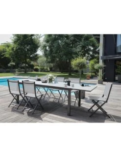 Table De Jardin Elise Extensible - 8 à 12 Places - Aluminium Et Verre - Graphite / Perle 8 Table De Jardin Elise Extensible - 8 à 12 Places - Aluminium Et Verre - Graphite / Perle -Biohors Boutique table de jardin elise extensible 8 a 12 places aluminium et verre 2